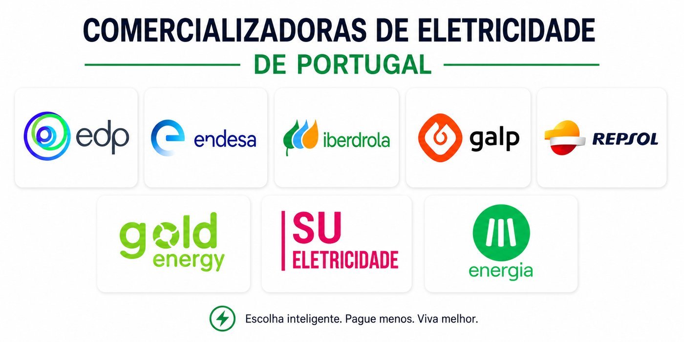 Comercializadoras de eletricidade de Portugal: EDP, Endesa, Iberdrola, Galp, Repsol, Goldenergy, SU Eletricidade, MME Energia